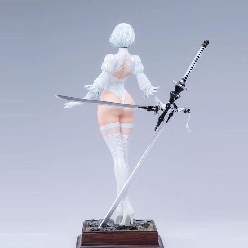 NieR Automata 2B Anime Girl GK Figure Double Head Sculpture High Slit Battle Suit Collectible Statue Desktop Decoration