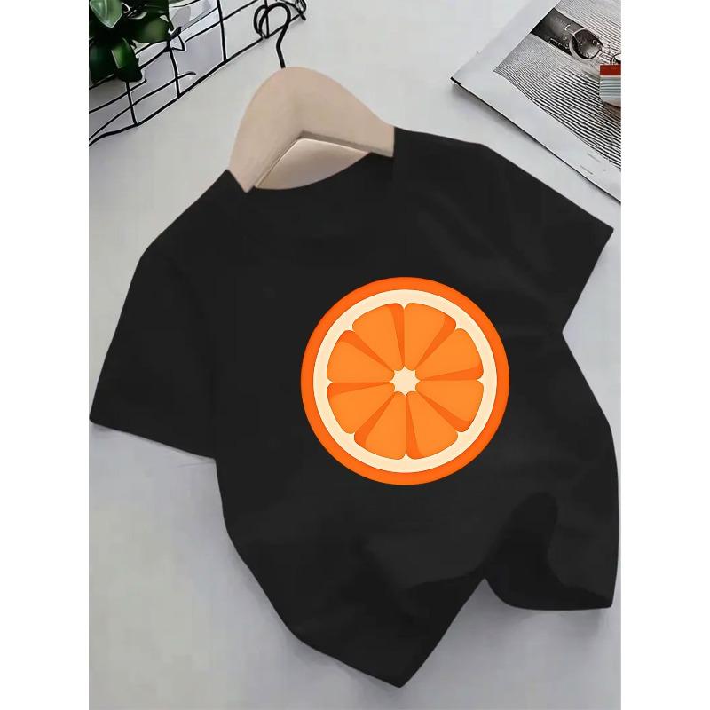 European sizes Children's T-Shirt Summer New Cartoon Orange Pattern Short Sleeve - Cute Fashion Kids Clothing