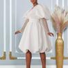 D495 Women's V-Neck Pendulum Bubble Sleeve Banquet Dress Bridesmaid Dress