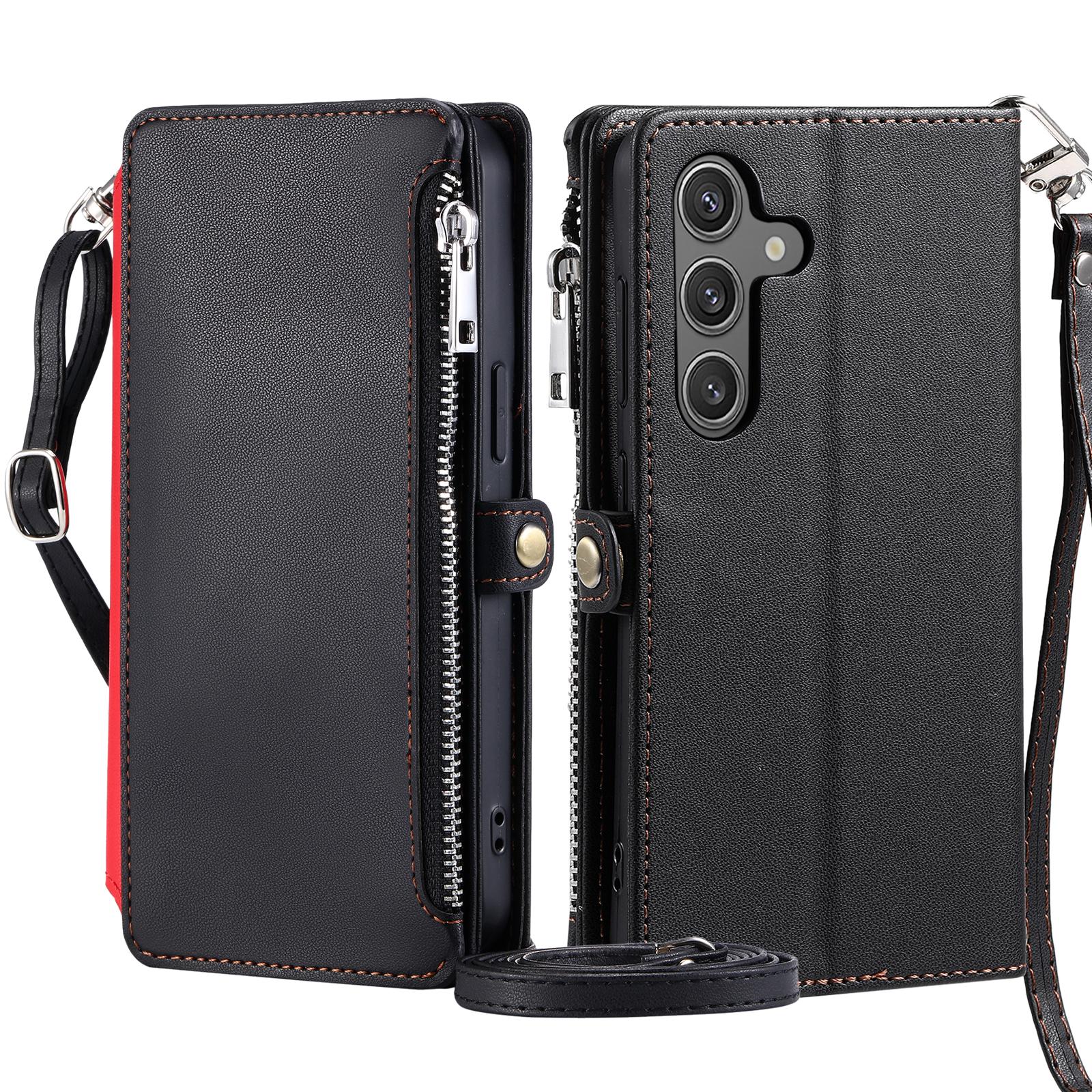 

015 Стильный чехол для Samsung Galaxy A36 5G из ТПУ+ПУ кожи, чехол-кошелек для телефона с ремешками Black