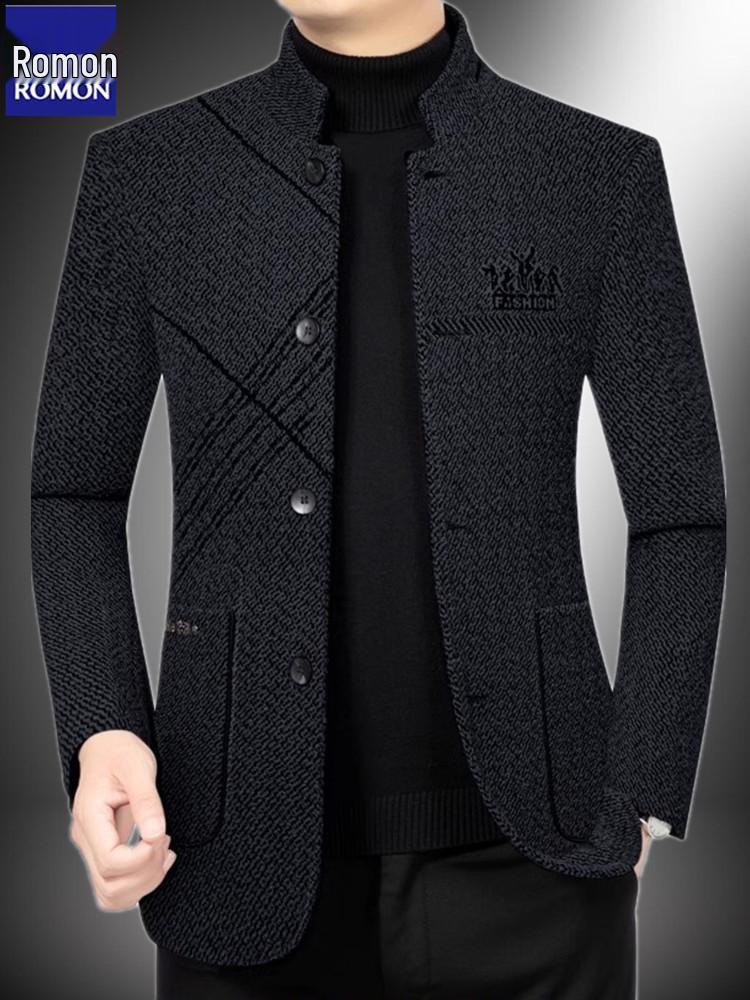 LOMON Men's Wool Jacket: Business Casual Autumn Outerwear for Middle-aged & Young, Plus Size, High-end Dad's Style.