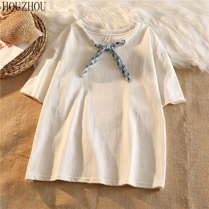 

HOUZHOU белая футболка женская оверсайз с короткими рукавами, летний корейский шикарный свободный топ, новинка 2022 года