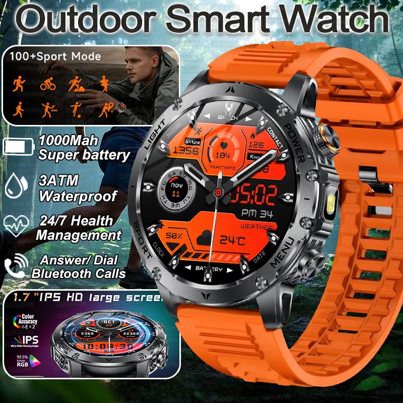 New top outdoor sport Smart Watch 1.7 inches IP68 Waterproof HD Bluetooth call Heart rate Smart Watch 1000Mah Battery Men