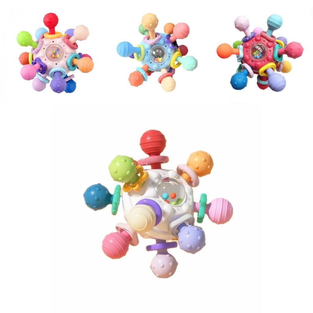 Infant Manhattan Finger Ball Hand Rattle Toy Atomic Ball Rotating Teether Hand Grab Toy Soft Rubber Ball