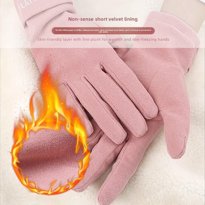Autumn and Winter Thin Korean Version of German Velvet Touch Screen Gloves Single-layer Outdoor Sports Cycling Driving Warm Girls Windproof Gloves