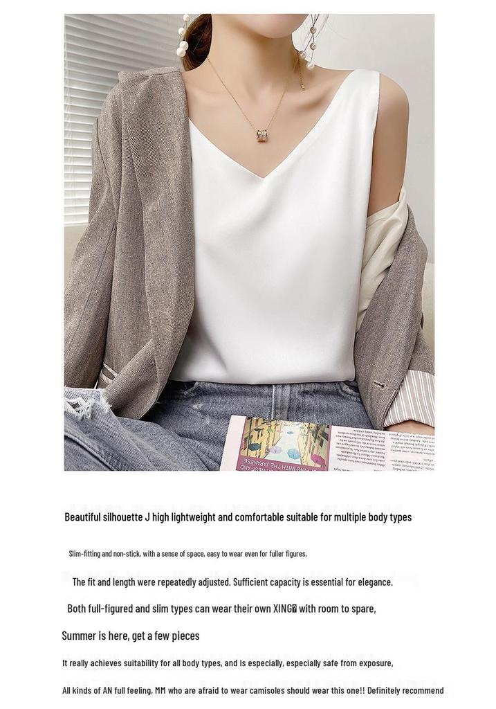 Dames Zomer Satijnen Zijden Camisole: Mouwloze Top, Basislaag van IJszijde, Veelzijdig Ondergoed of Bovenkleding