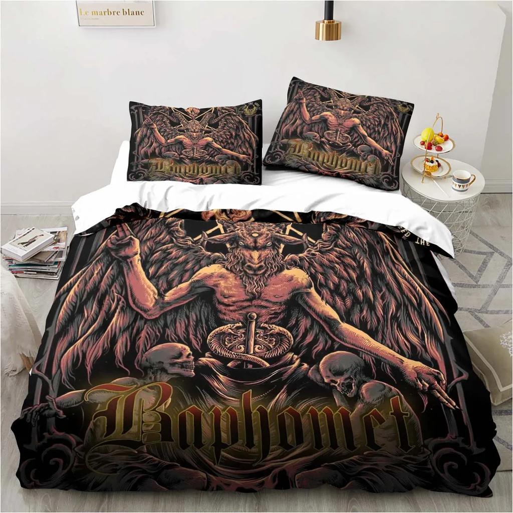 Set de lenjerie de pat satanic Satan Diavol Băieți Fete Mărime Twin Queen Husă de plapumă Față de pernă Pat Copii Adult Modă Textile de casă