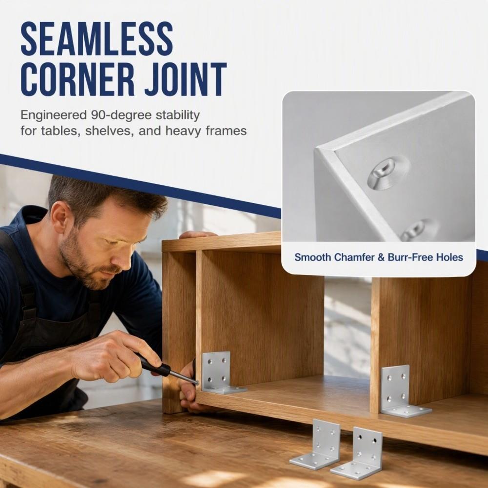 2pcs Sturdy L Shape Corner Brackets Right Angle Aluminum Profile Connector Cabinet Frame
