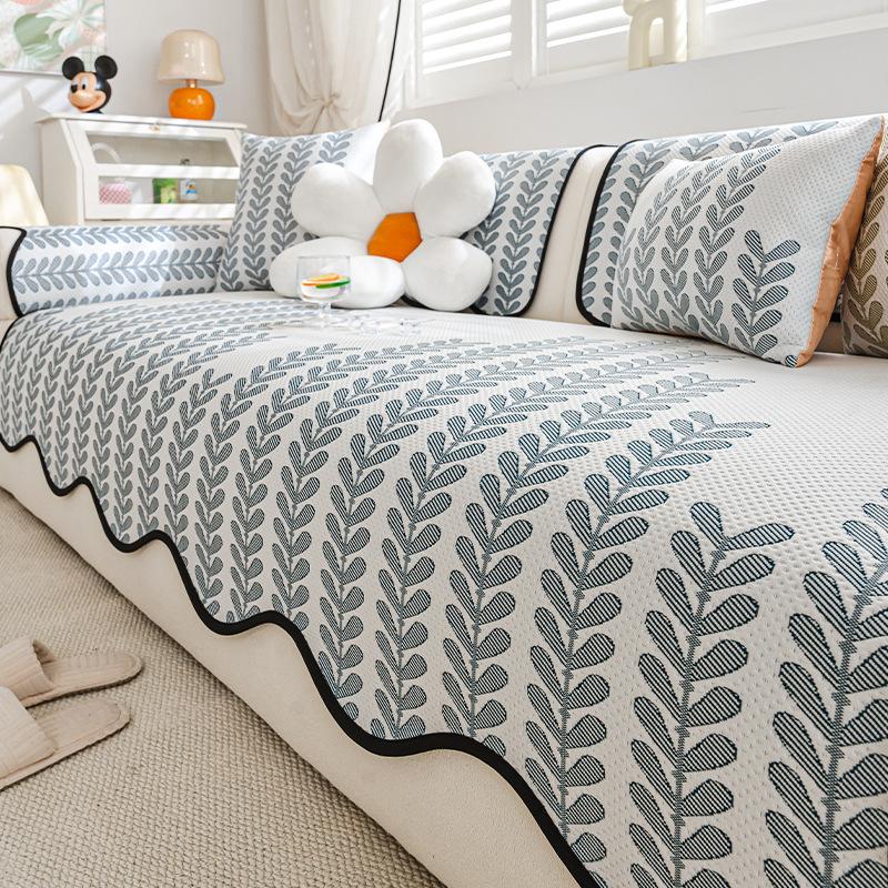 Cool-Touch Ice Silk Summer Sofa Cover Irregular Shape Cooling Mat Fixed Non-Slip Sofa Cover Smooth Breathable Simple Versatile