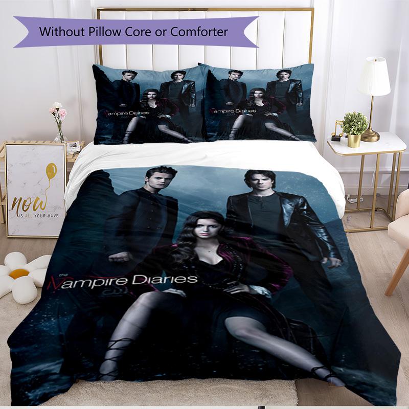 Set copripiumino 3 pezzi (1*Copripiumino + 2*Federe, Senza Nucleo), Set Biancheria da Letto Morbido Stagione Unica con Stampa The Vampire Diaries, Regalo Decorazione Camera da Letto