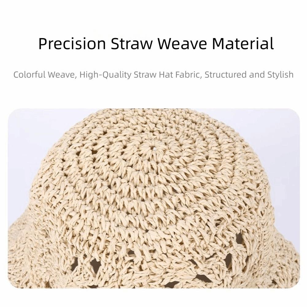 British Style UV Protection Sunscreen Straw Hats Breathable Foldable Bucket Cap Lightweight Beach Hats Vacation Accessory