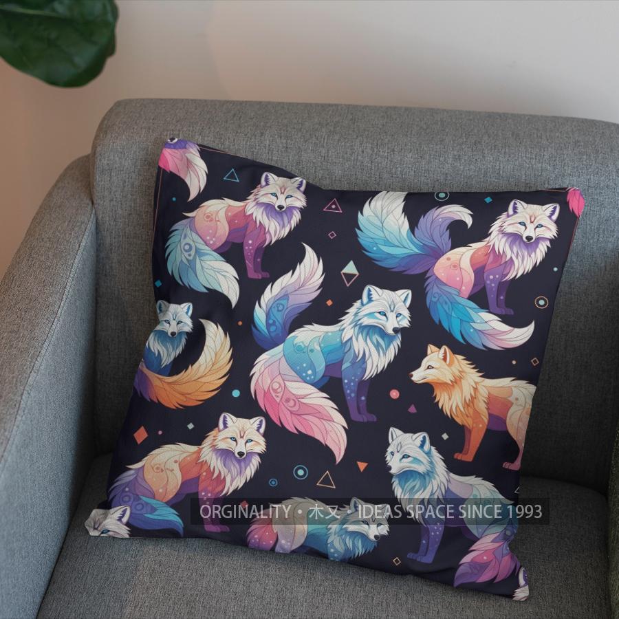 2D Colorful Foxes Patterned Decorative Pillow Cover Pattern Cushion Cover Suitable For Sofa Bedroom Car Pillow Cover