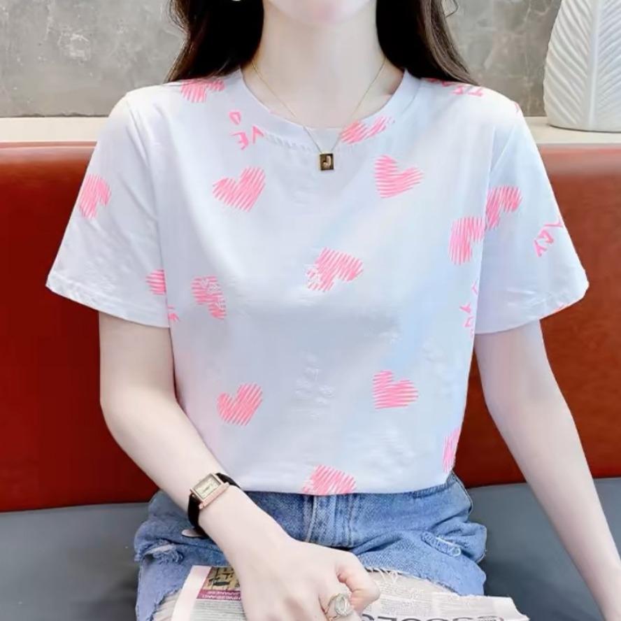 Women's Fashion Casual Summer Spring Love Letter Print Short Sleeve O-Neck Blouses & Shirts