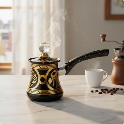 Turkish Coffee Pot European Retro Style Middle Eastern Ornate Decal Long Handle
