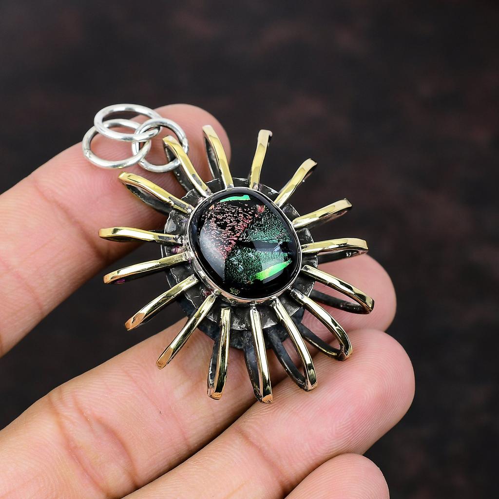 American Dichroic Glass Pendant Cage Pendant Handmade Jewelry 925 Sterling Silver Pendant 18K Gold Plated Pendant Gemstone Jewelry For Gifts