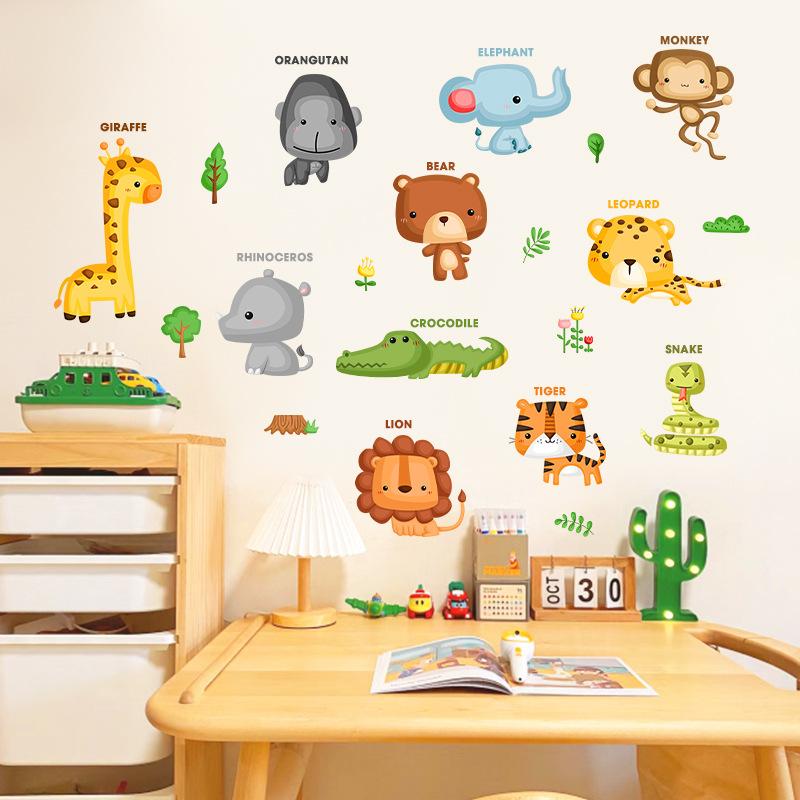 DIY Cartoon Wall Stickers Animal English Letters Astronaut Space Decals for Kids Room Nursery Living Room Decor Self Adhesive Vinyl Art