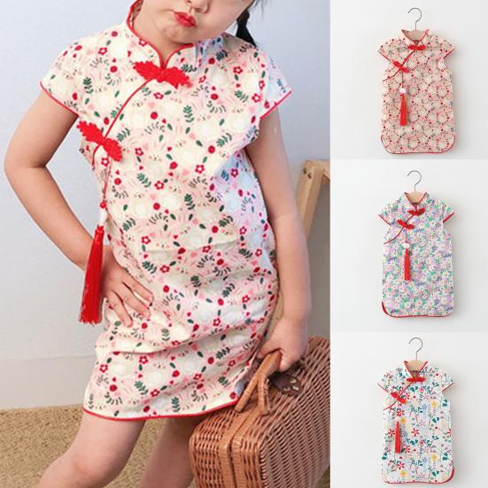 

Детский Cheongsam с косой пряжкой, элегантный мягкий костюм Тан для маленьких девочек, одежда