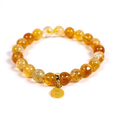 [ARUAURA] Glücksbringer Citrin Gelber Quarz Naturstein Kraftstein Armband 8mm Rosenkranz Amulett für Glück, Reichtum, Erfolg, Business Pro
