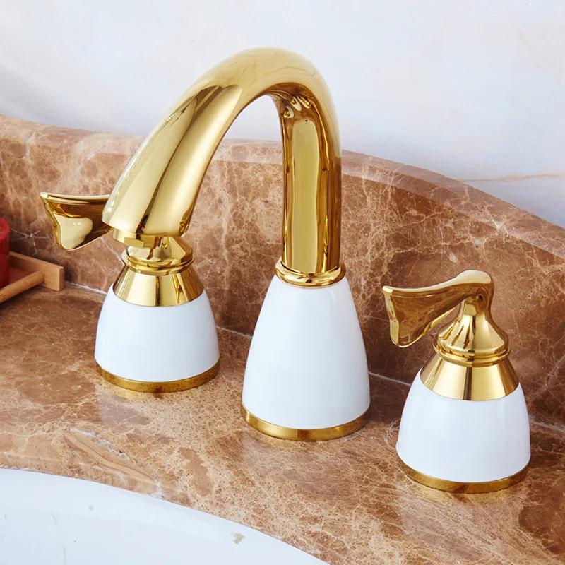 Ceramic Handles Bathroom Basin Faucet 3 Holes 2 Handles Sink Mixer Faucet Basin Taps Torneira Rubinetti Bagno Bathtub Faucet