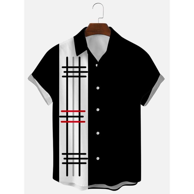 Men S Summer Short Sleeve Shirt 3d Print Striped Color Block Casual