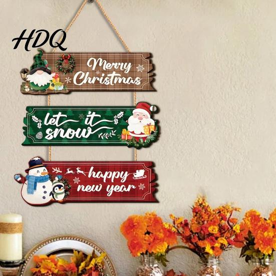 Indoor Outdoor Xmas Welcome Plaque Christmas Sign for Front Door Rustic Wooden Hanging Ornament Festival Gift New Home Wall Decor with Lanyard