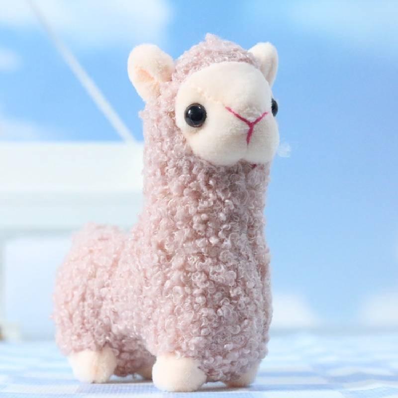 Adorable Soft Alpaca Plush Toy Keychain With Fluffy Short Plush In White Pink Brown