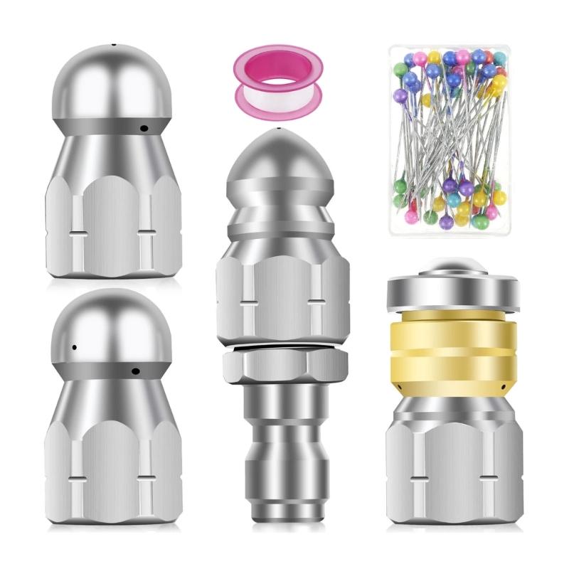 Strong Steel Pressure Washer Nozzle 5000PSI Ergonomic Design for Sewer Clog Removal & Motorcycle Cleaning Applications 1