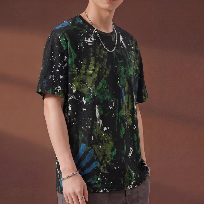 Plus Size 6XL-13XL Fashion Men's Distressed T-shirt Summer Oversized Tops Casual Painted Short Sleeve Tee Summer Clothing