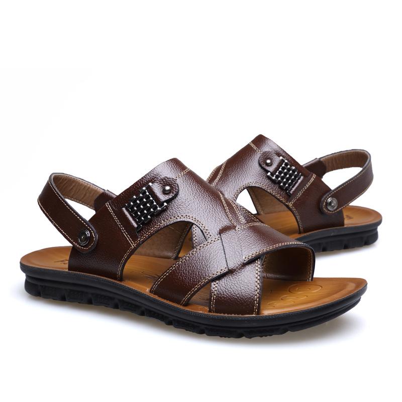 New 2025 summer men's sandals leather casual beach shoes men wear the first layer of cowhide cool slippers men's dual-use