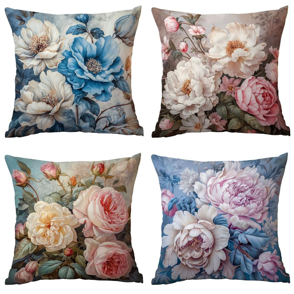 New Retro Old Peony Flower Pillowcase Home Sofa Cushion Pillowcase