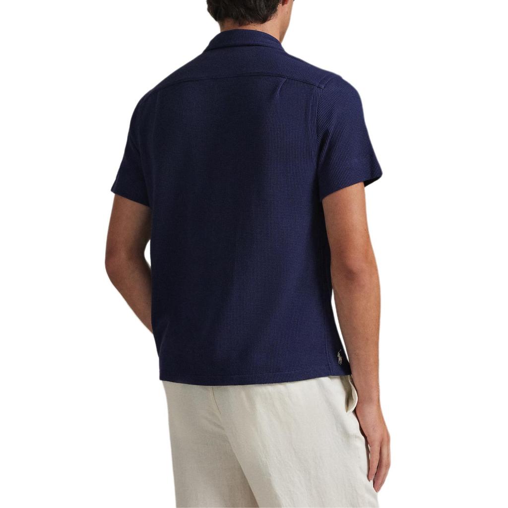 Polo Ralph Lauren Lightweight Breathable Cotton Linen Blend Waffle Knit Camp Collar Short Sleeve Straight Camp Shirt Men shirts 710P04764-001