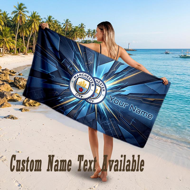 Manchester City Design Strandtuch Mit individuellem Text Großes Handtuch für den Strandurlaub