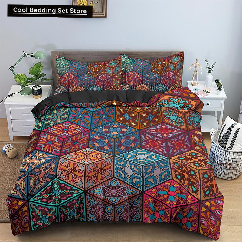 Psychedelic Boho Luxury Bedding Set 2/3PCS with Pillowcase King Mandala Duvet Cover Queen Comforter Cover Polyester Quilt Cover