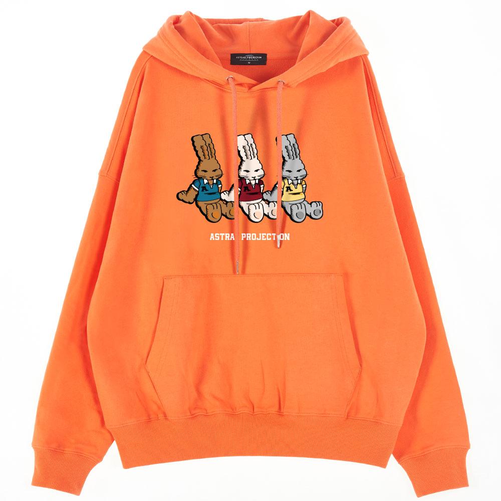 Oversized Drop Shoulder Triple Jy Rabbit Hoodie_Coral