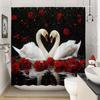 Romantic Swans With Red Roses Waterproof Shower Curtain For Bathroom Decor, Vibrant Art Design, Unique Style, Modern Fashion