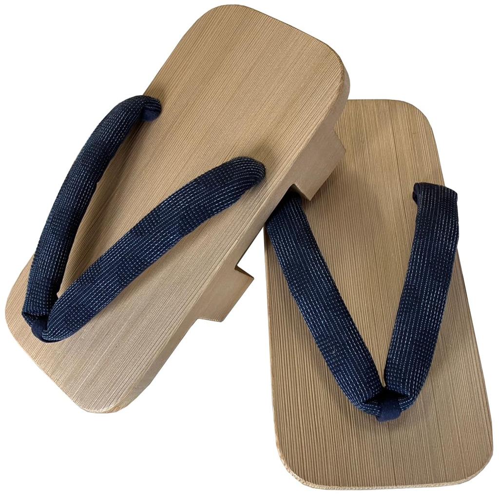 Kiso Nezuko Geta: Men's Two-toothed Sandals with Patterned Weave, a Traditional Craft Made in Japan (Navy) - Continuing 300 Years of Tradition