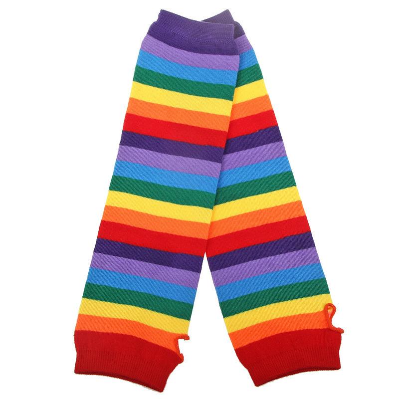Women's Rainbow Stripe Half-Finger Cotton Dance Gloves with Sun Protection