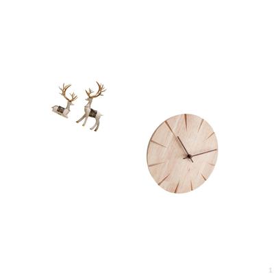 Reindeer Figurines And Solid Wood Wall Clock Creative Decorative Ornaments for Living Room Office