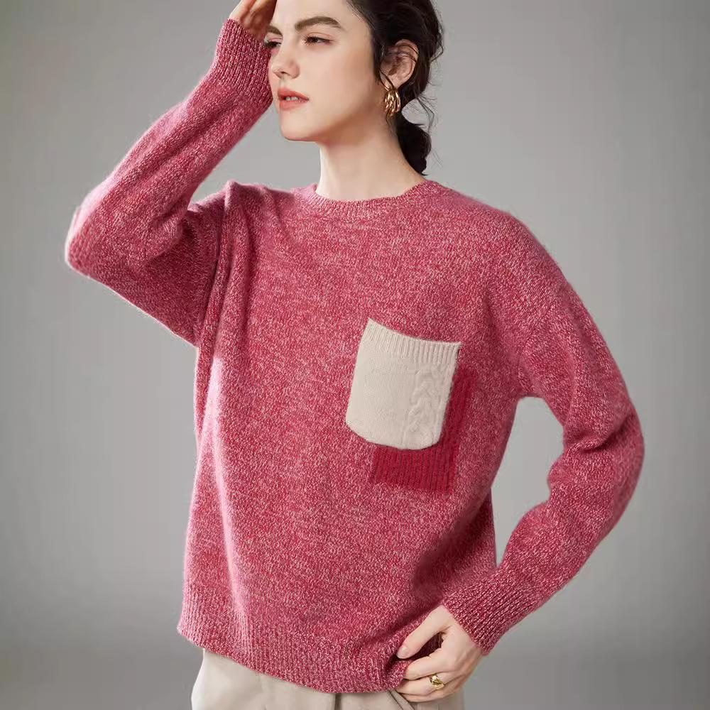 Merchant's Choice: Women's Thick Cashmere Floral Sweater - Autumn/Winter, Round Neck, Slim Fit, Loose Knit