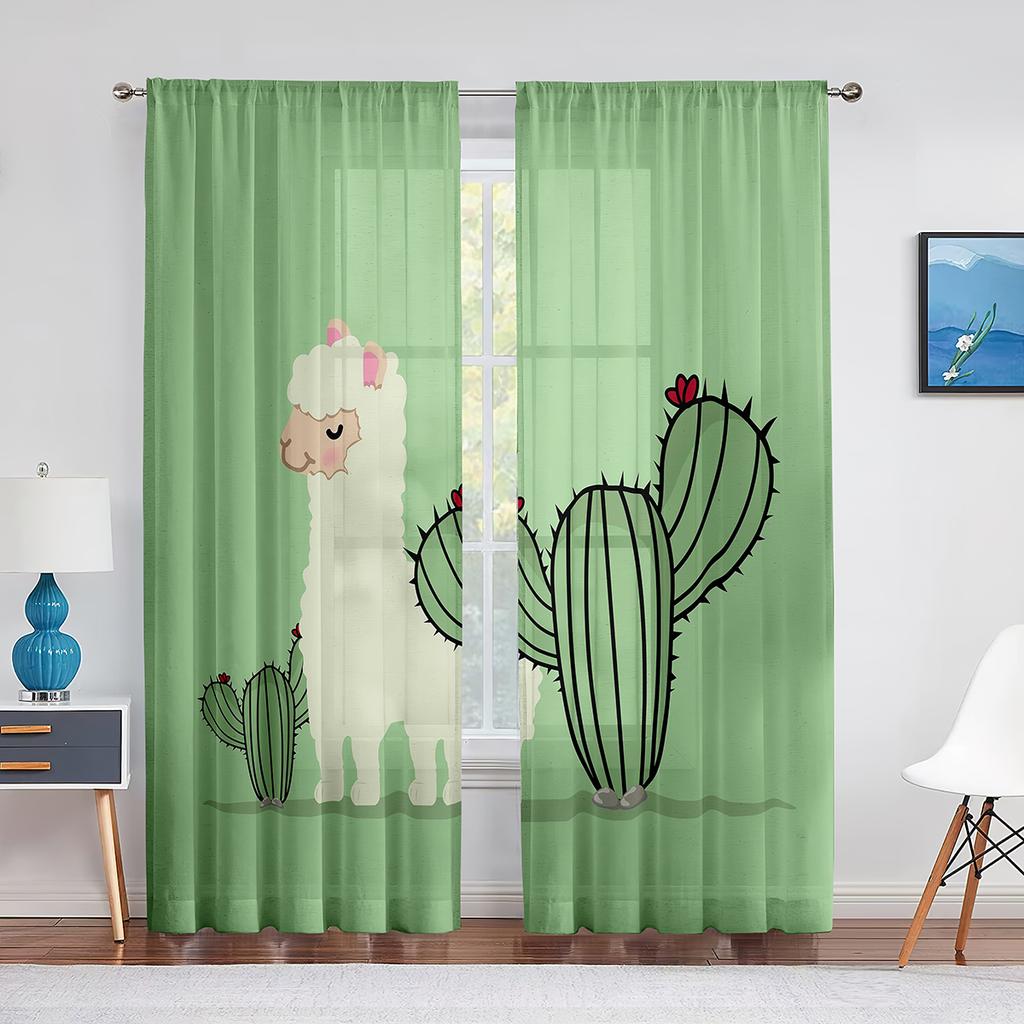 Drăguț din desene animate Lama Alpaca Animale Perdele din voal transparent pentru fete dormitor living bucătărie fereastră șifon tul perdele
