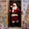 Santa Claus Open The Door Banner Door Cover Decoration Polyester Merry Christmas Winter New Year Holiday Photo Booth Navidad