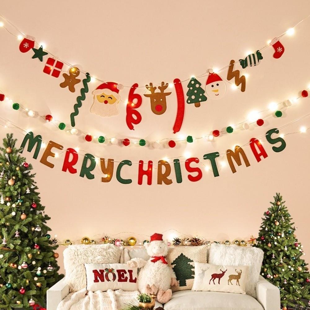 Merry Christmas DIY Christmas Banner LED String Light Hanging Pendant Hanging Bunting Xmas Felt Flag Shopping Mall Decor