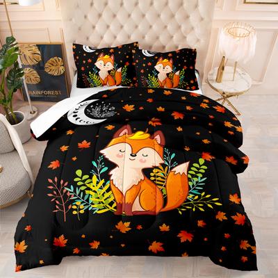 Kemila 3D Cute Cartoon Nine-Tailed Fox Quilt Cover and Pillow Sham Bed Double Bedding Set Digital Printing Direct Selling