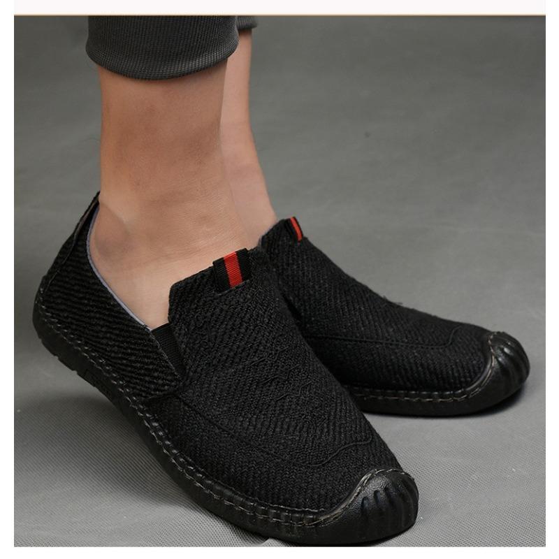 Men's Single Shoes with Cow Tendons and Soft Soles, Old Men's Shoes, Canvas Breathable Casual Shoes, Linen Shoes, Low Cut Bean Shoes