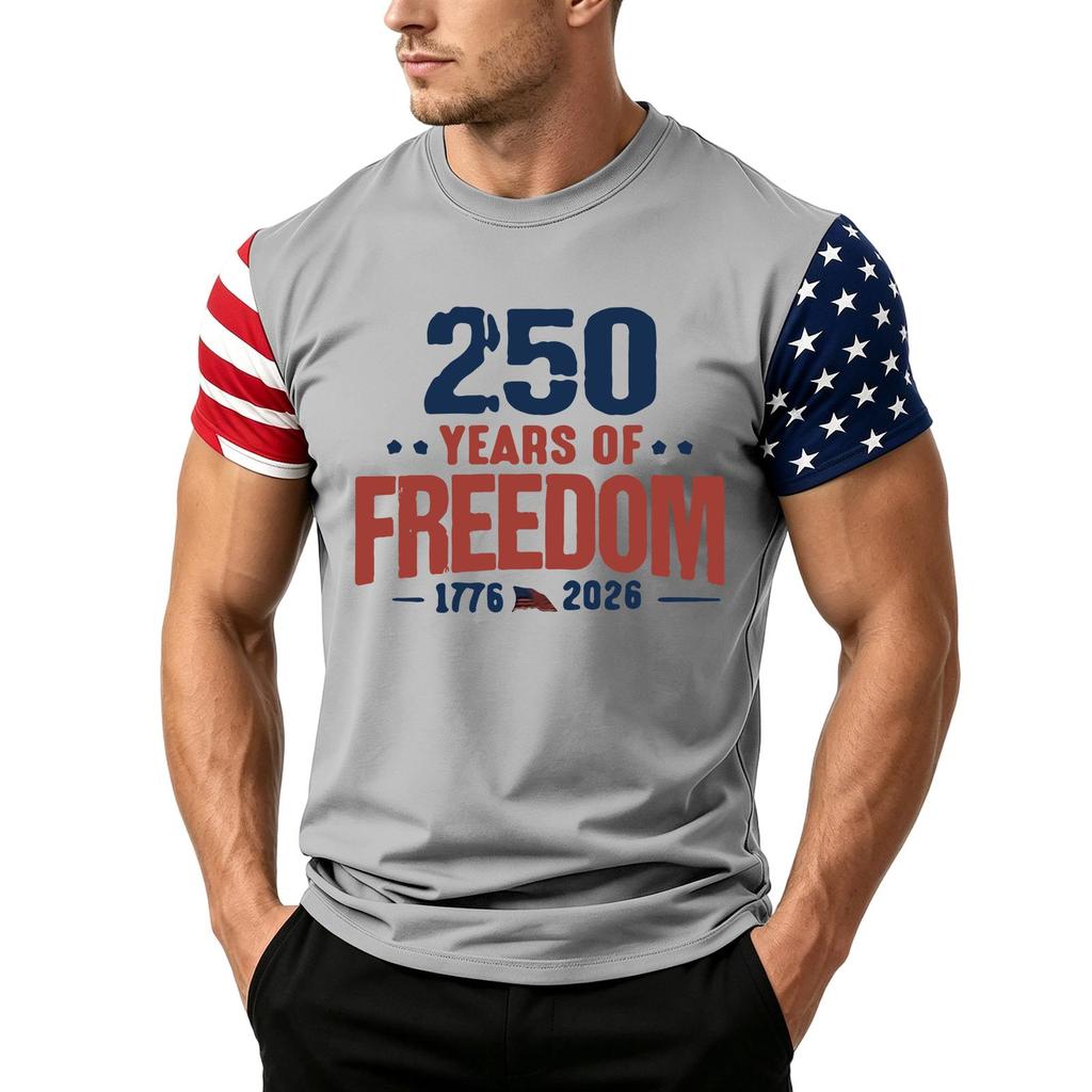 Men's Independence Day Flag Print Short Sleeve T-Shirt, Loose Casual Daily Summer Tops