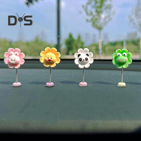 Car Dashboard Decorations Shaking Cartoon Animal Flower Ornament Car Accessoriea Home Office Desk Decoration with Spring