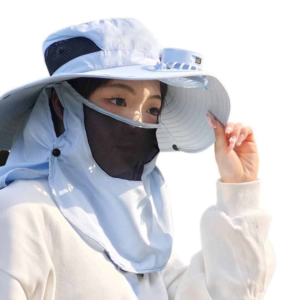 Neck Protection Sun Hat with Solar Fan Digital Display Screen Face Cover Bucket Hat  Hiking