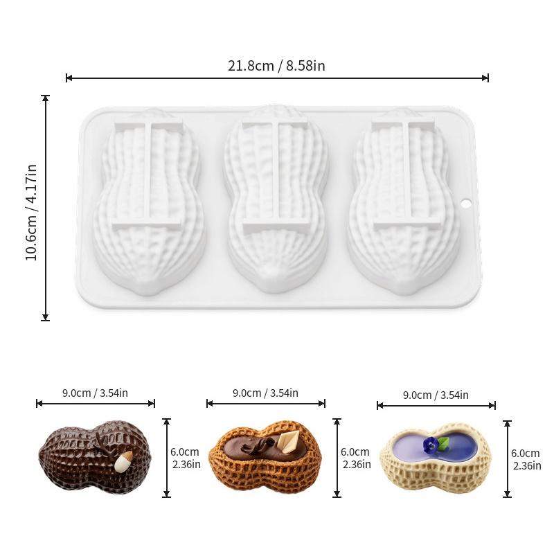 

3-Cell Peanut Design Silicone Chocolate Mold Food Grade Kitchen Dessert Bakeware French Mousse Cake Mould Pastry Tools білий