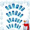 Christmas Blue Press On Nails Medium Square Christmas Tress False Nail Full Cover Glossy Xmas Stick On Nail Snow House Design Winter Acrylic
