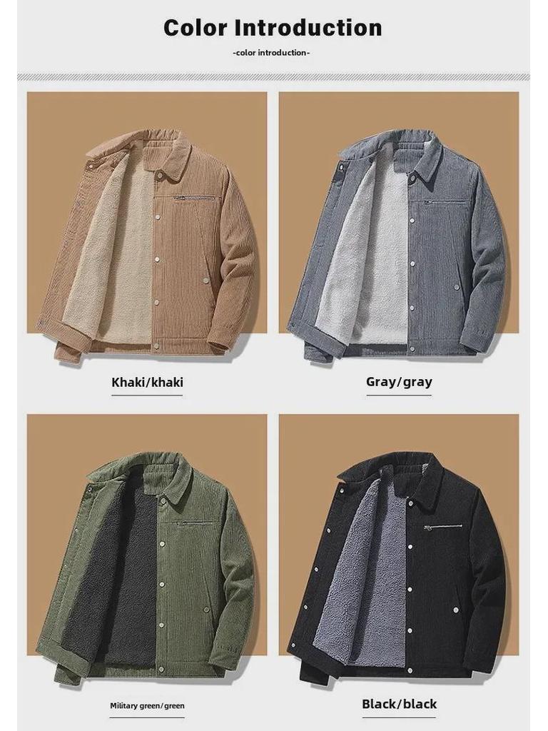 Herren Cord Baumwoll-Wattierte Jacke: Neuer Stil, Verdickter Lammfell-Fleece Wintermantel